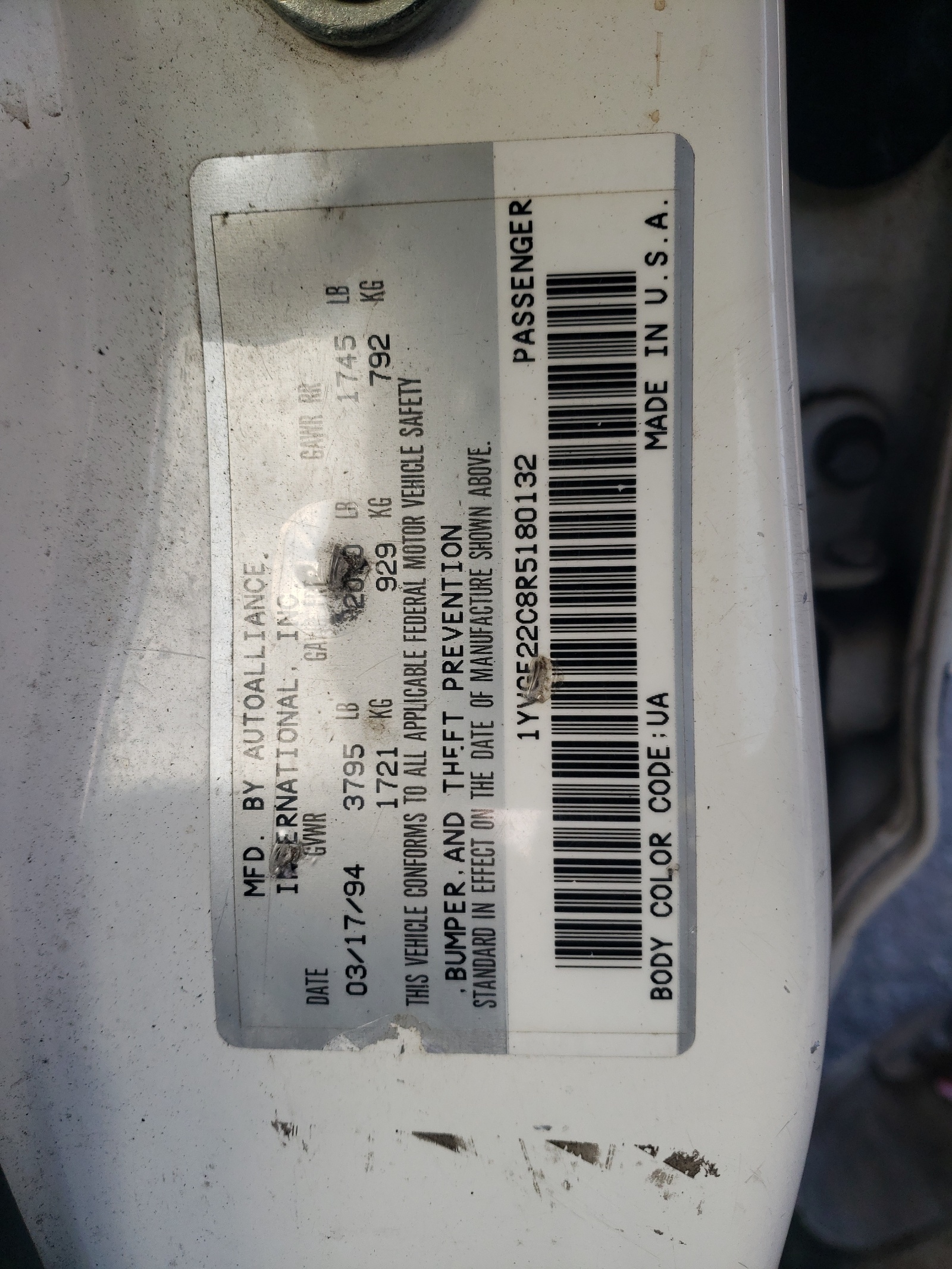 1YVGE22C8R5180132 1994 Mazda 626 Dx