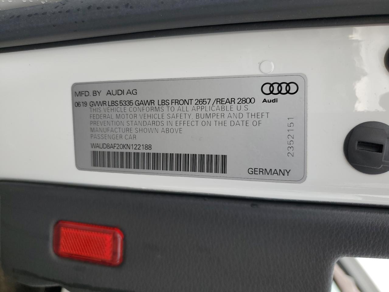 WAUD8AF20KN122188 2019 Audi A6 Premium