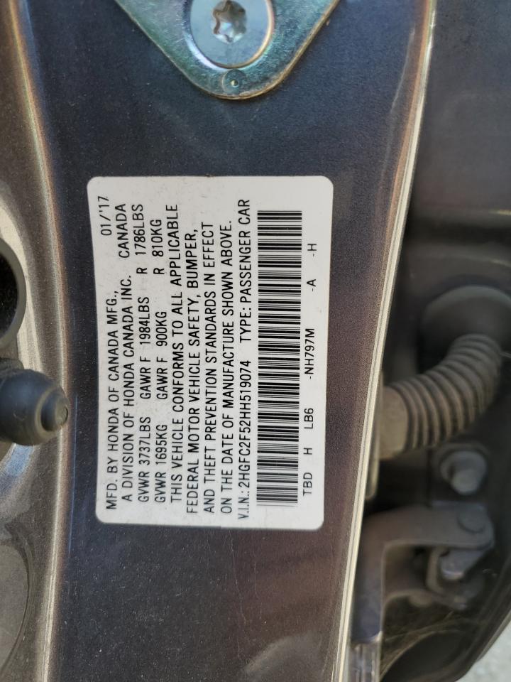 2017 Honda Civic Lx VIN: 2HGFC2F52HH519074 Lot: 63692244