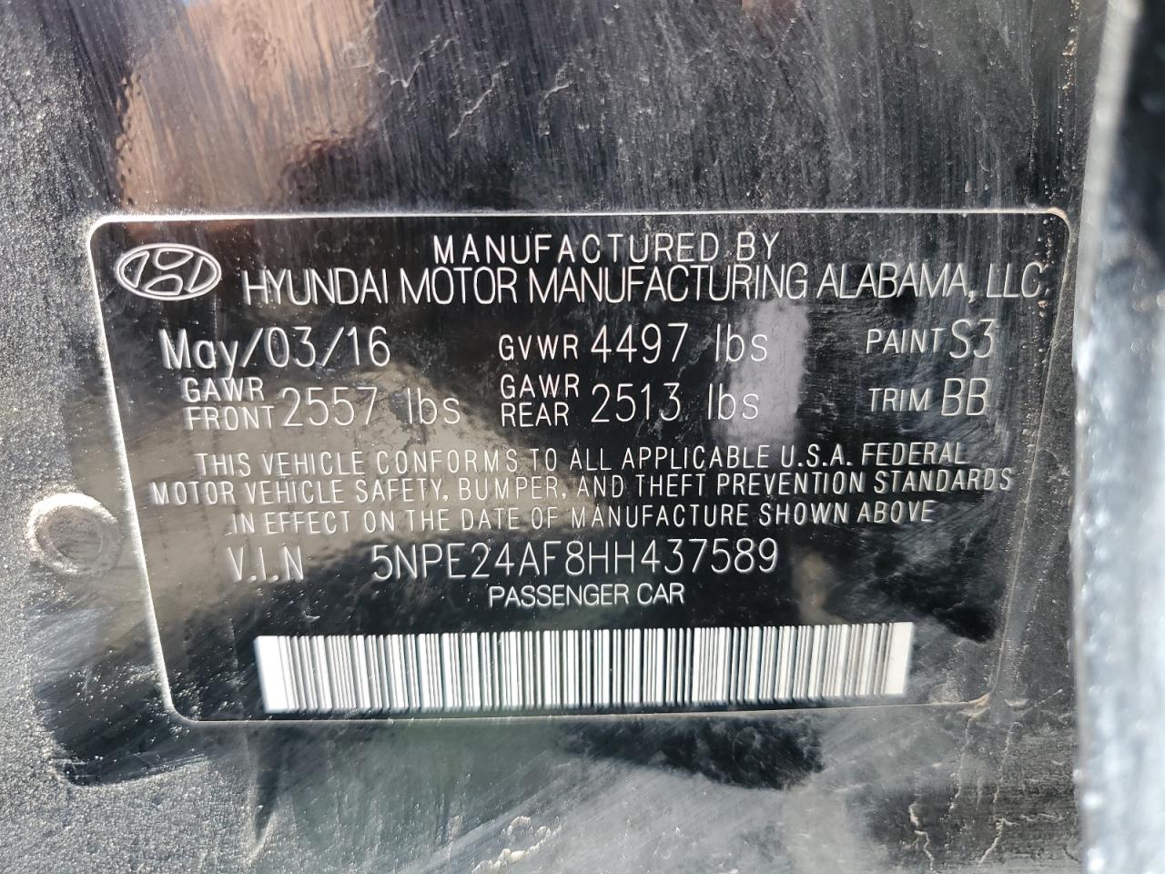 2017 Hyundai Sonata Se VIN: 5NPE24AF8HH437589 Lot: 66822754