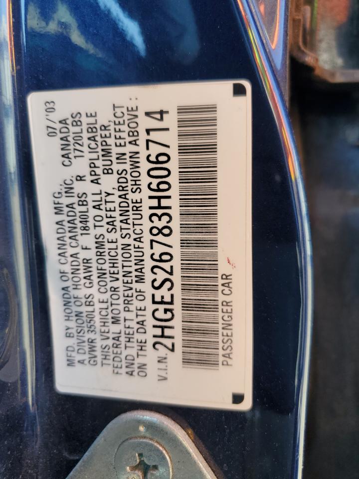 2003 Honda Civic Ex VIN: 2HGES26783H606714 Lot: 67571554