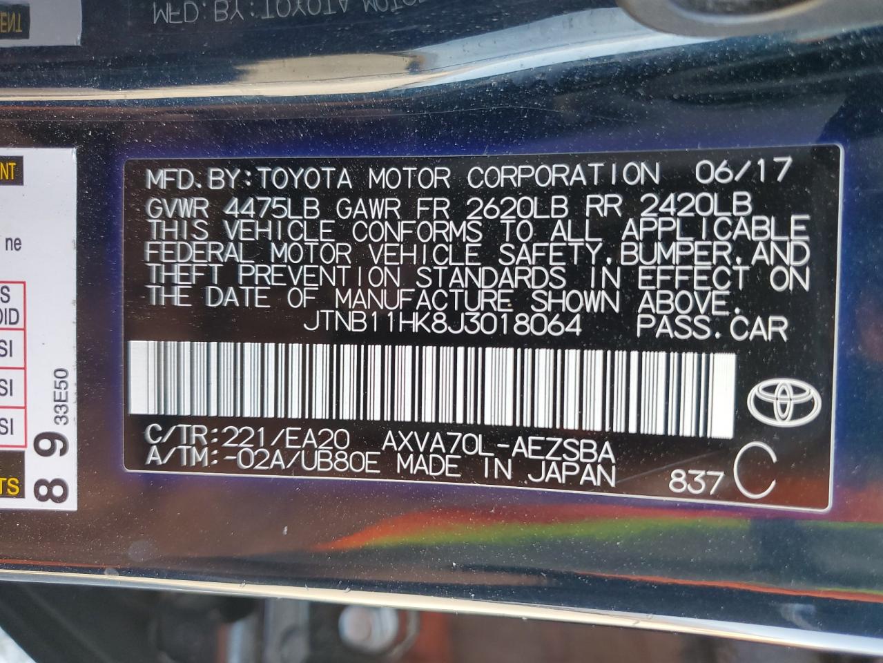 JTNB11HK8J3018064 2018 Toyota Camry L