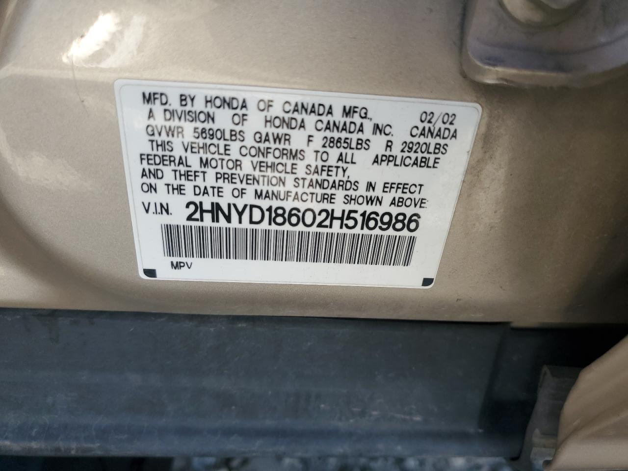 2HNYD18602H516986 2002 Acura Mdx Touring