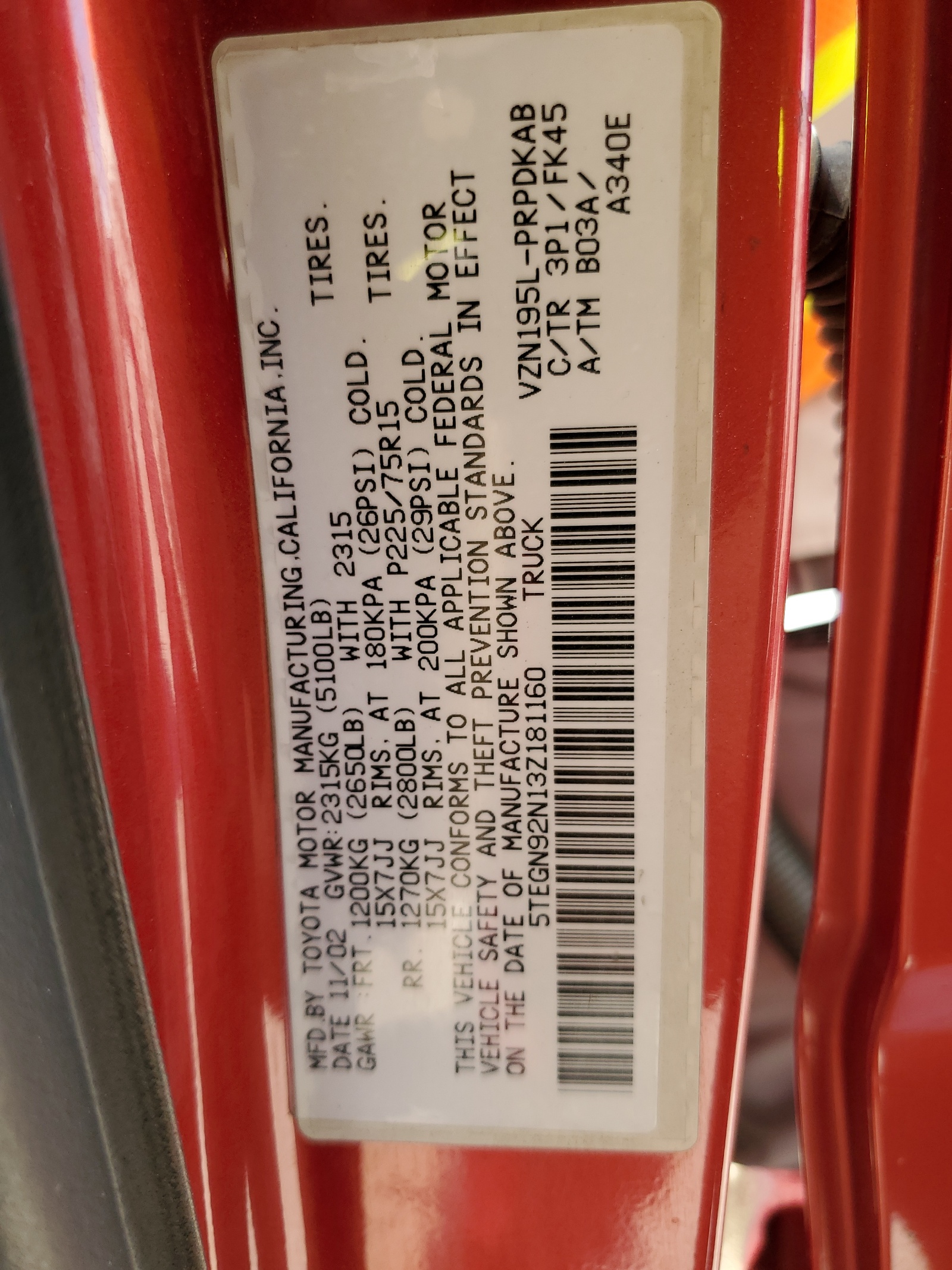 5TEGN92N13Z181160 2003 Toyota Tacoma Double Cab Prerunner