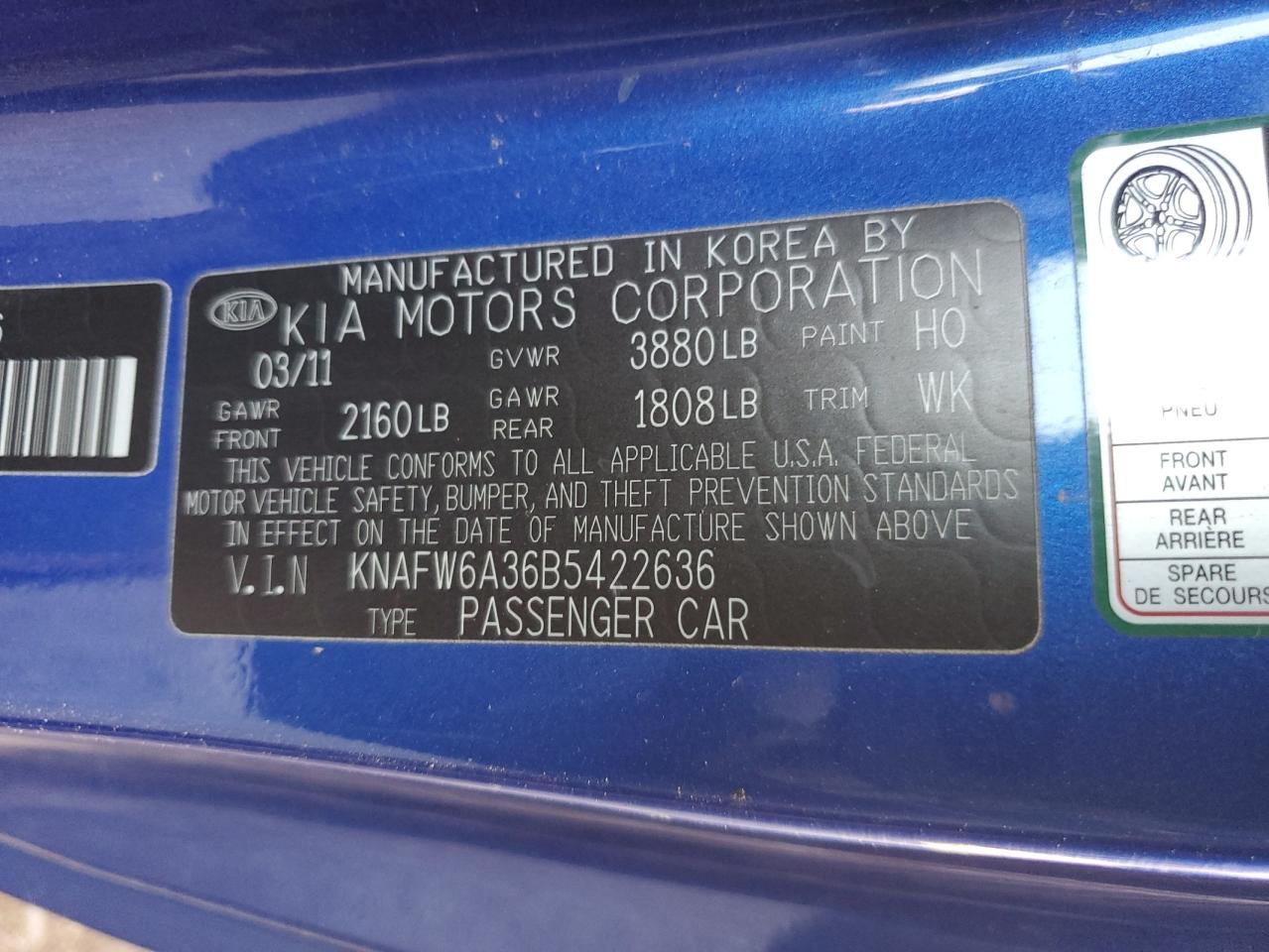 2011 Kia Forte Sx VIN: KNAFW6A36B5422636 Lot: 67119084