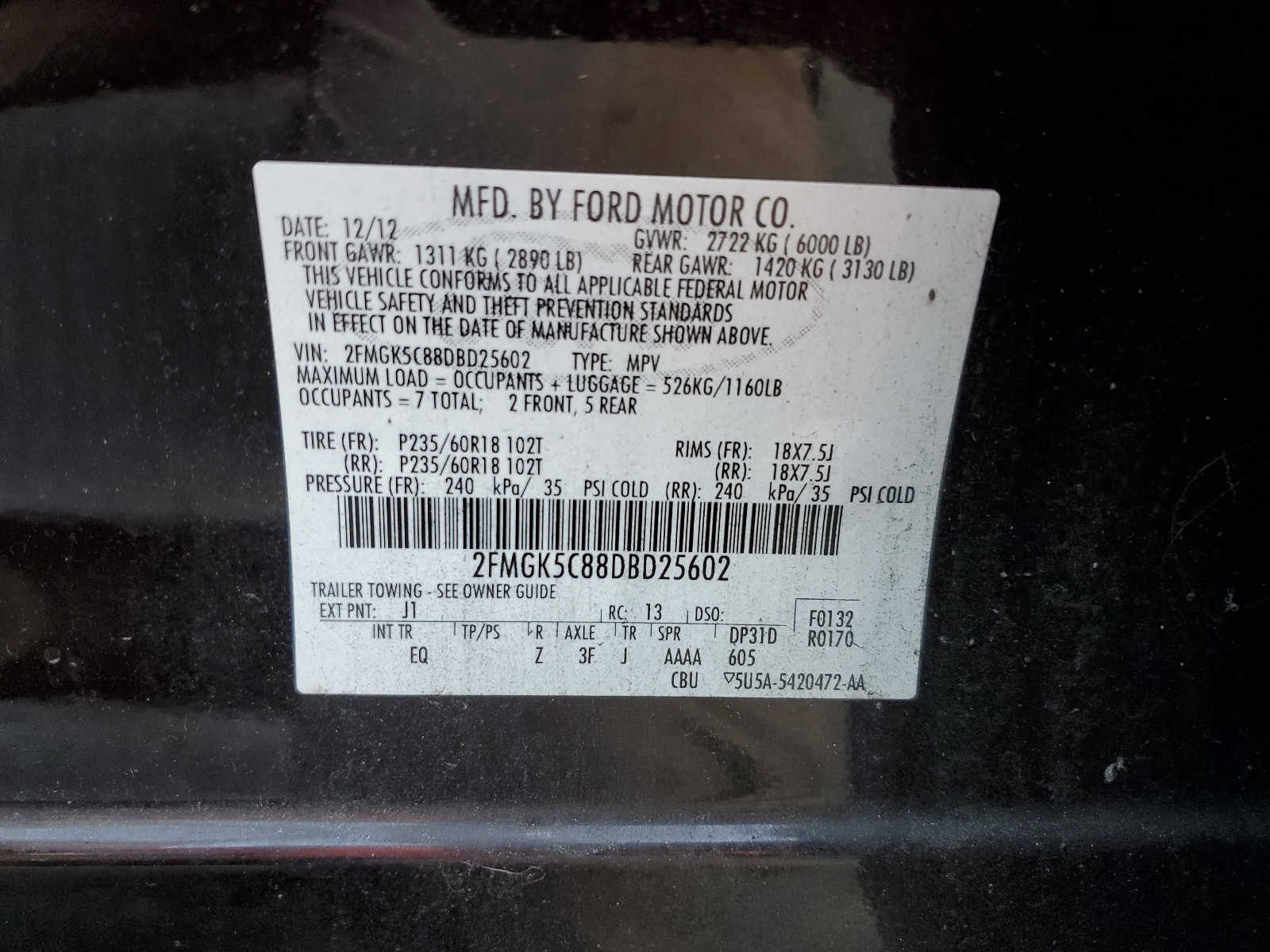 2FMGK5C88DBD25602 2013 Ford Flex Sel