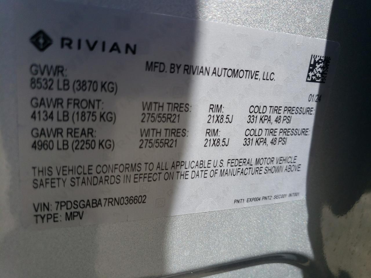 2024 Rivian R1S Adventure VIN: 7PDSGABA7RN036602 Lot: 67867944