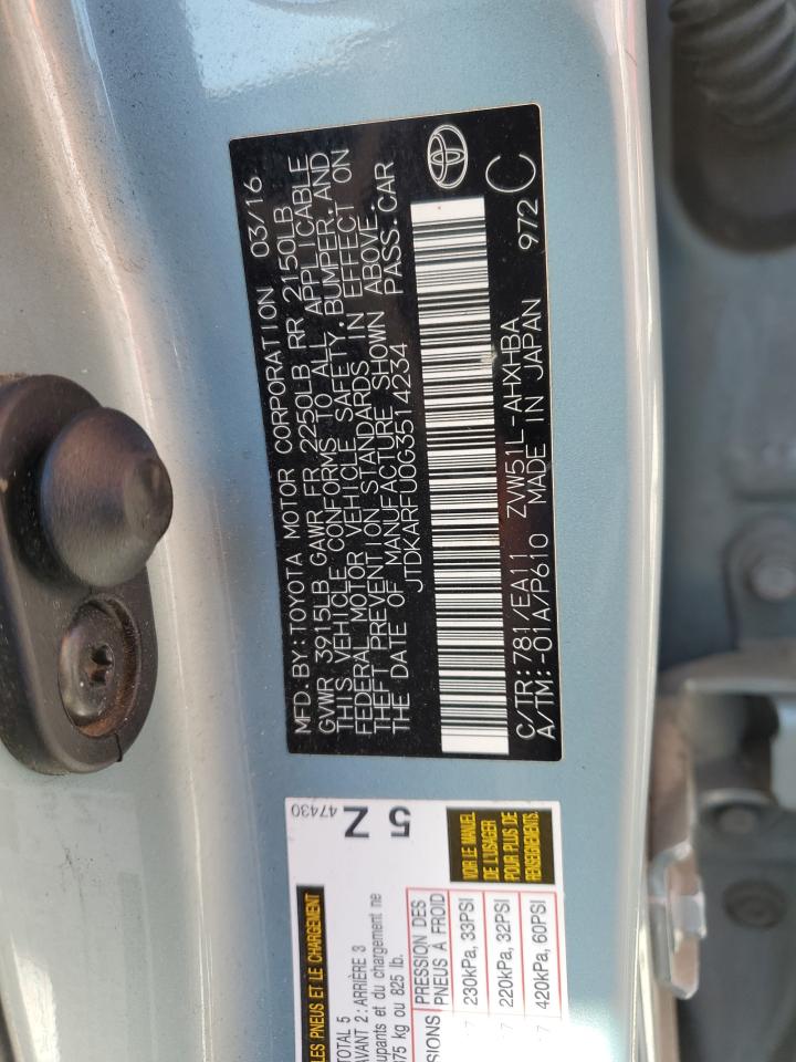 JTDKARFU0G3514234 2016 Toyota Prius