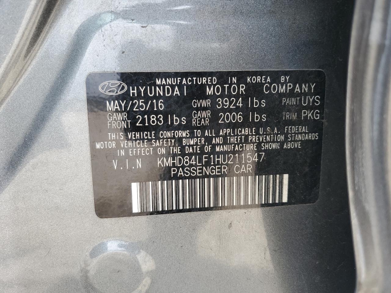 2017 Hyundai Elantra Se VIN: KMHD84LF1HU211547 Lot: 67449684