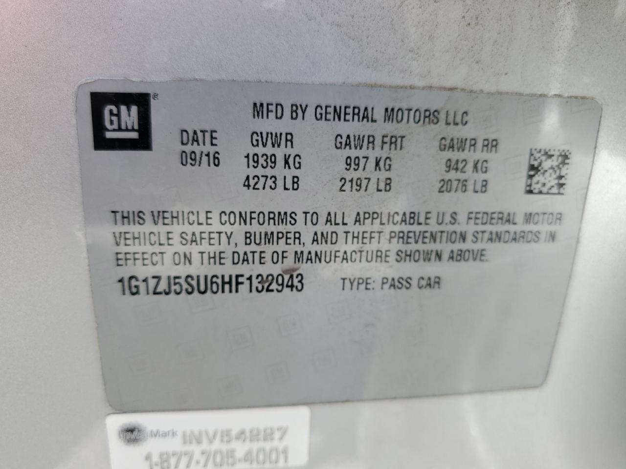 1G1ZJ5SU6HF132943 2017 Chevrolet Malibu Hybrid