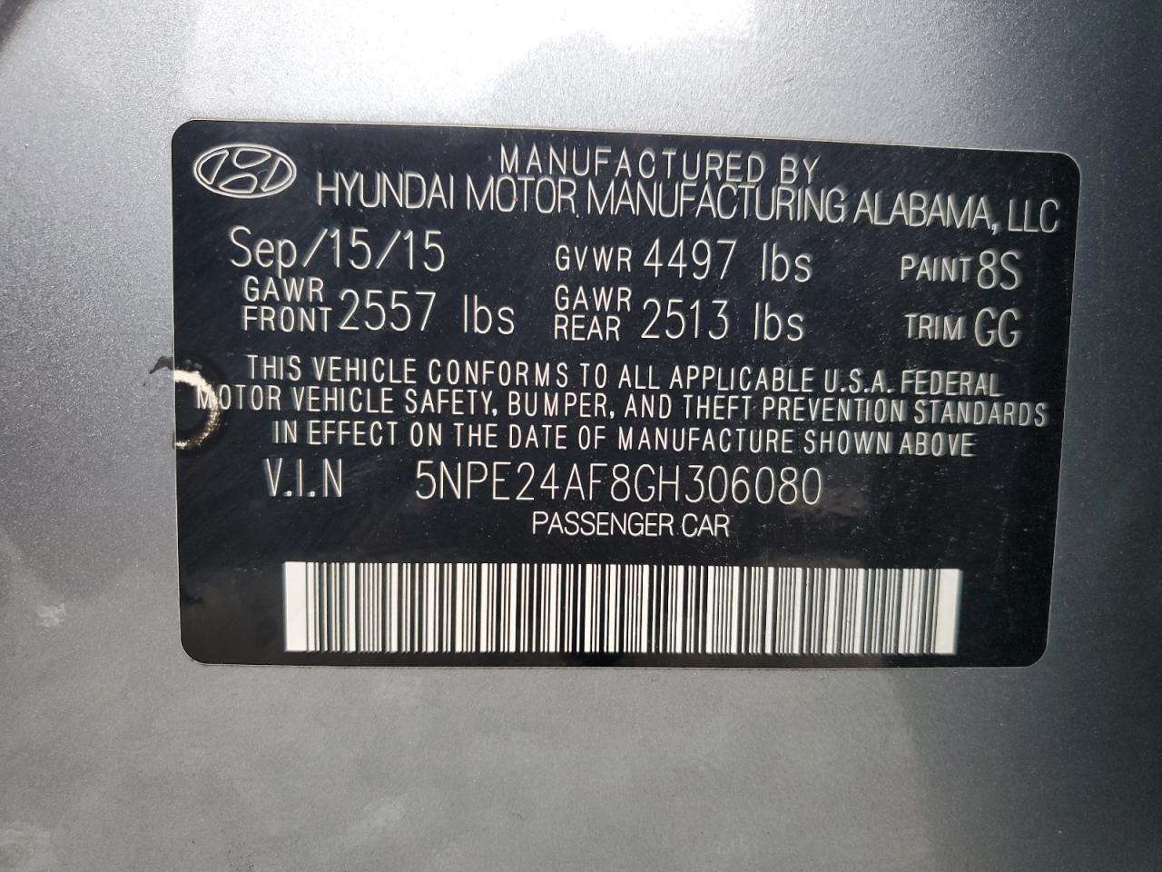 2016 Hyundai Sonata Se VIN: 5NPE24AF8GH306080 Lot: 66581134