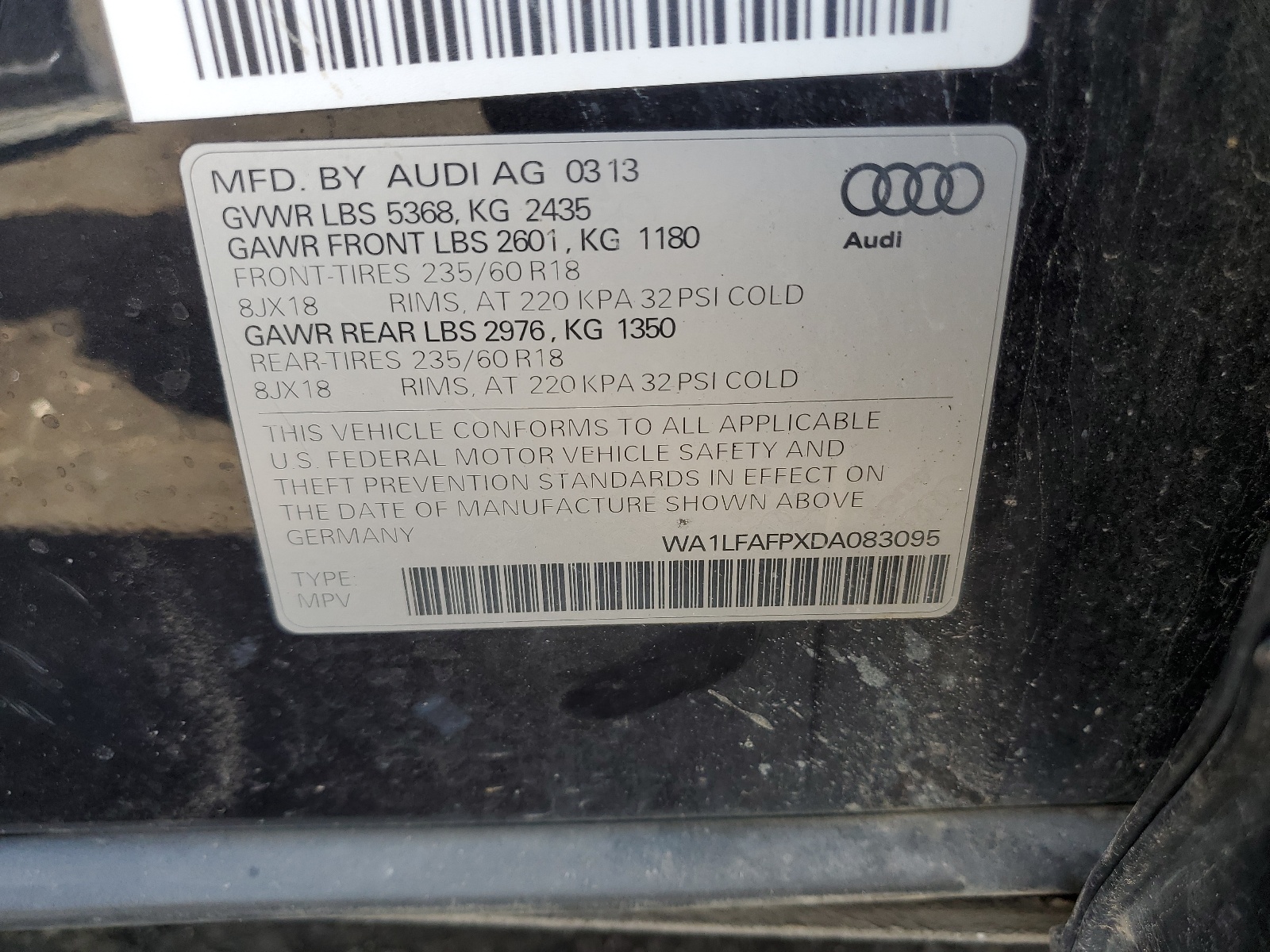 WA1LFAFPXDA083095 2013 Audi Q5 Premium Plus