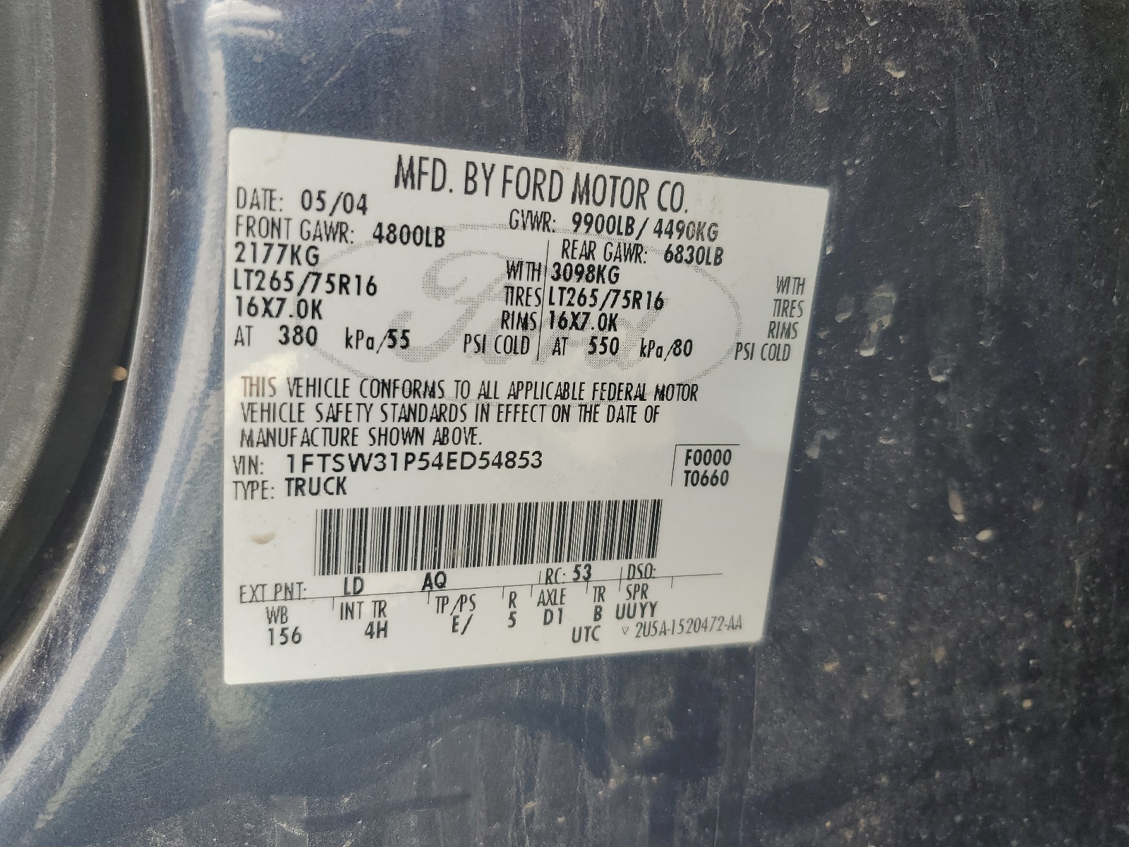 1FTSW31P54ED54853 2004 Ford F350 Srw Super Duty