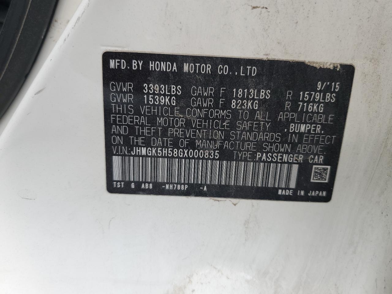 JHMGK5H58GX000835 2016 Honda Fit Lx