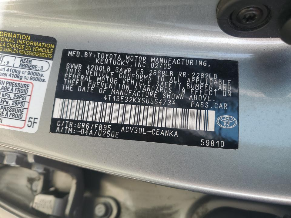 4T1BE32KX5U554734 2005 Toyota Camry Le