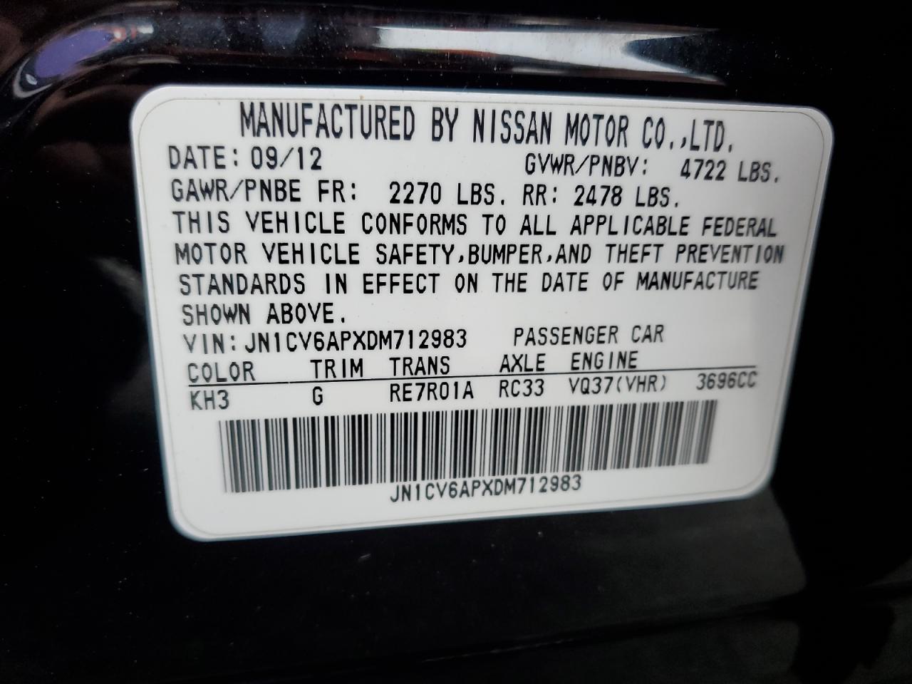 JN1CV6APXDM712983 2013 Infiniti G37 Base