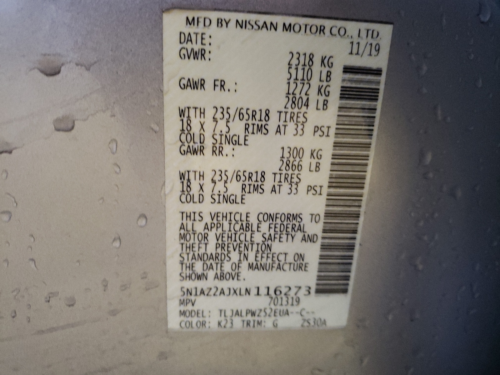 5N1AZ2AJXLN116273 2020 Nissan Murano S