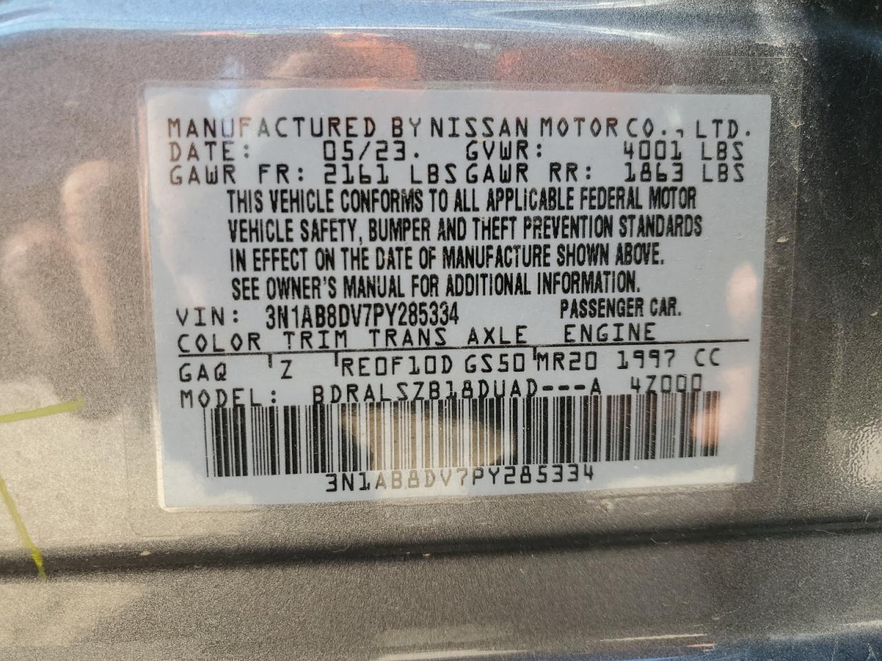 3N1AB8DV7PY285334 2023 Nissan Sentra Sr