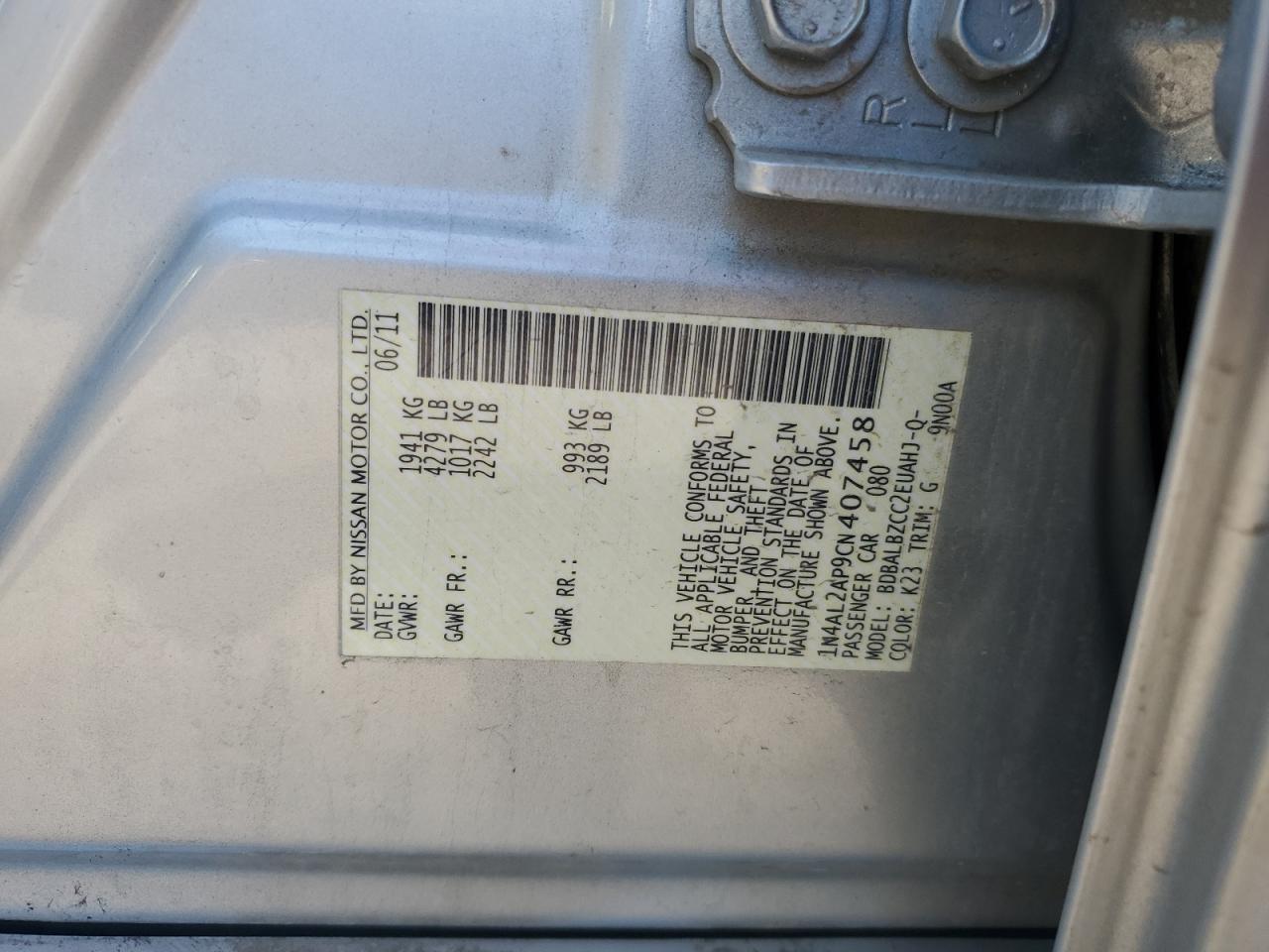 1N4AL2AP9CN407458 2012 Nissan Altima Base