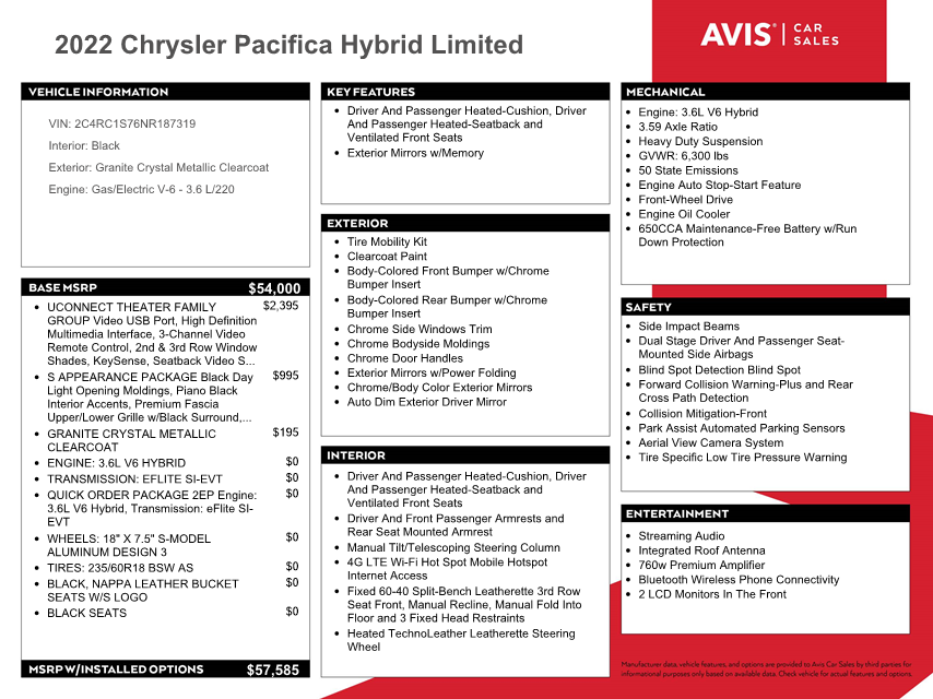 2C4RC1S76NR187319 2022 Chrysler Pacifica Hybrid Limited