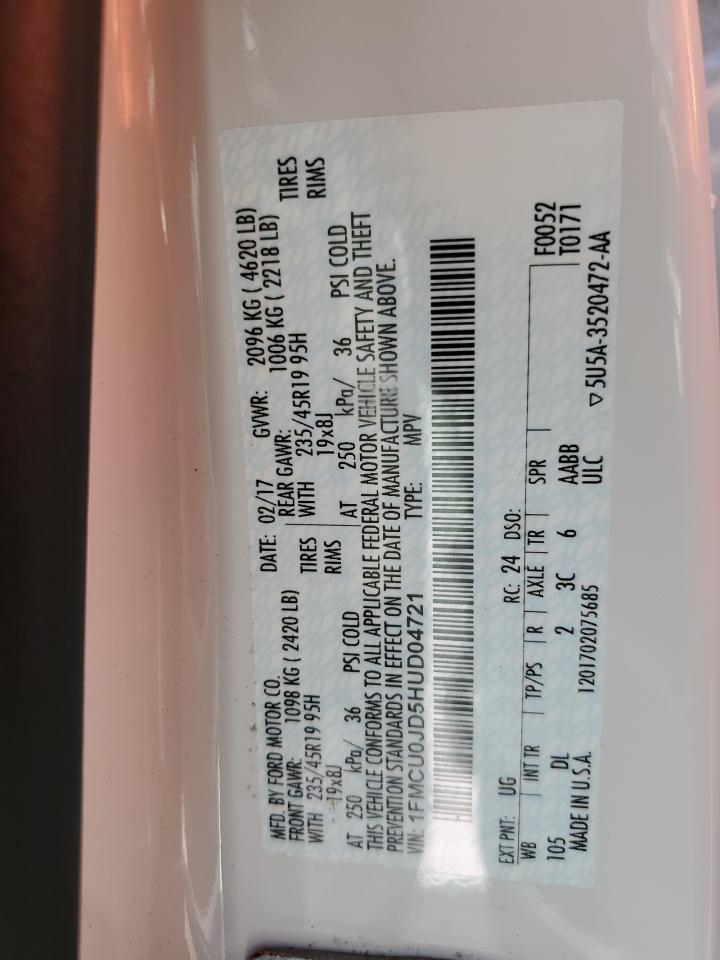 2017 Ford Escape Titanium VIN: 1FMCU0JD5HUD04721 Lot: 66118754