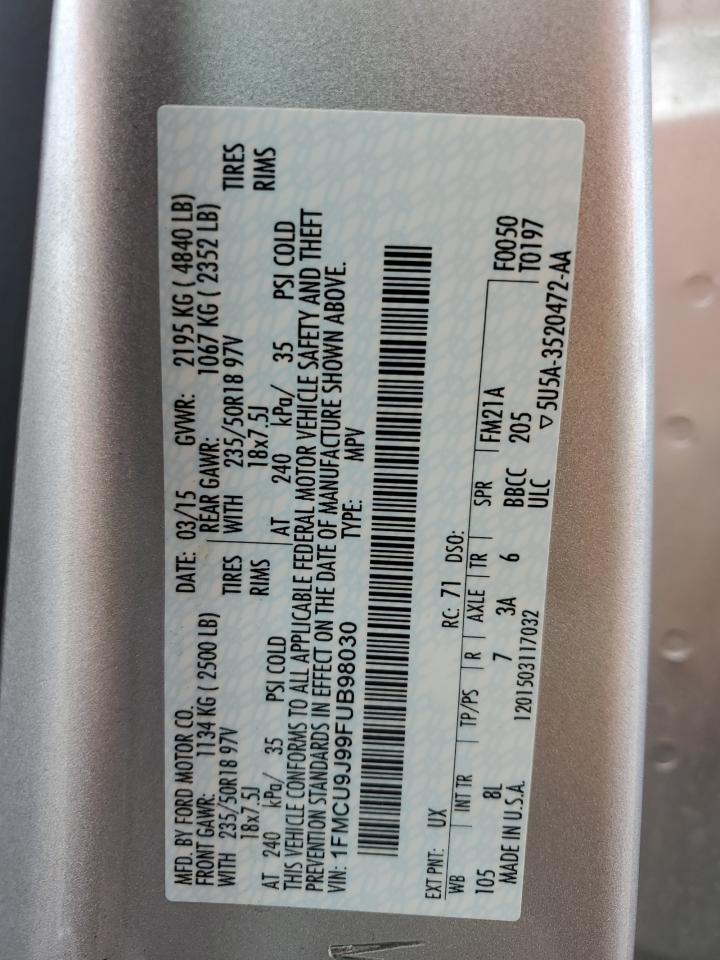 2015 Ford Escape Titanium VIN: 1FMCU9J99FUB98030 Lot: 66583904