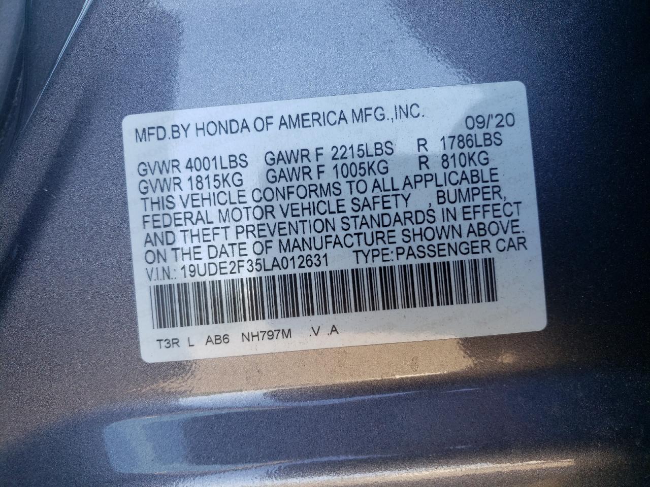 19UDE2F35LA012631 2020 Acura Ilx