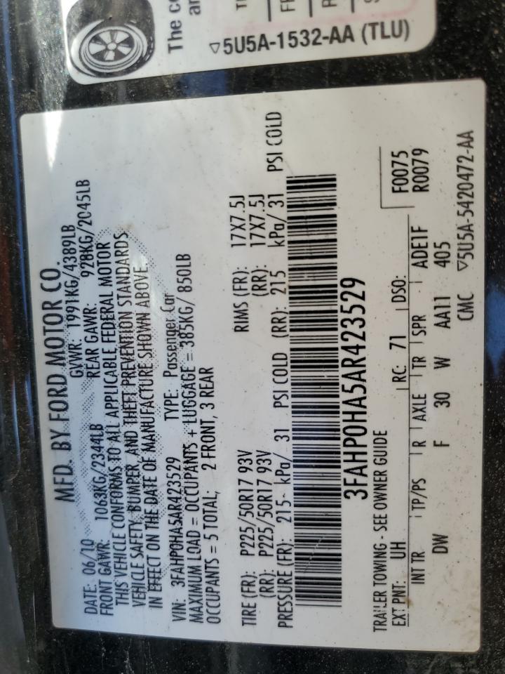 2010 Ford Fusion Se VIN: 3FAHP0HA5AR423529 Lot: 67335404