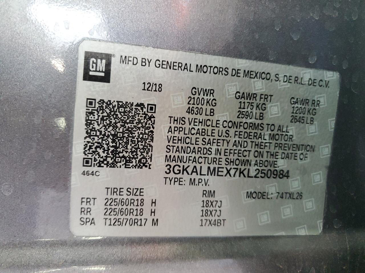 2019 GMC Terrain Sle VIN: 3GKALMEX7KL250984 Lot: 66823594