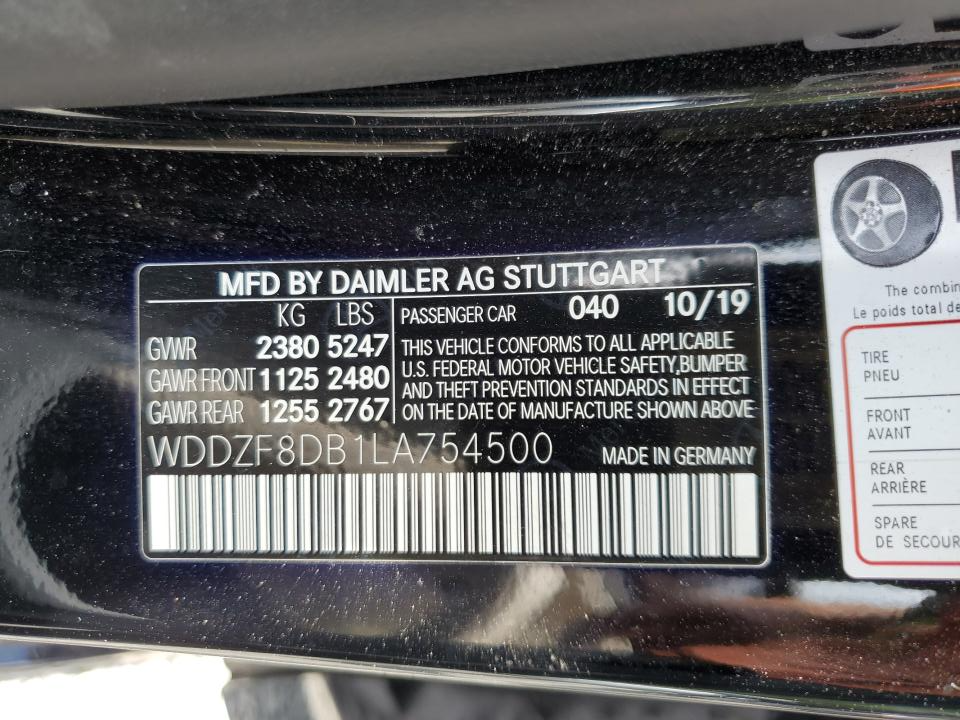 WDDZF8DB1LA754500 2020 Mercedes-Benz E 350