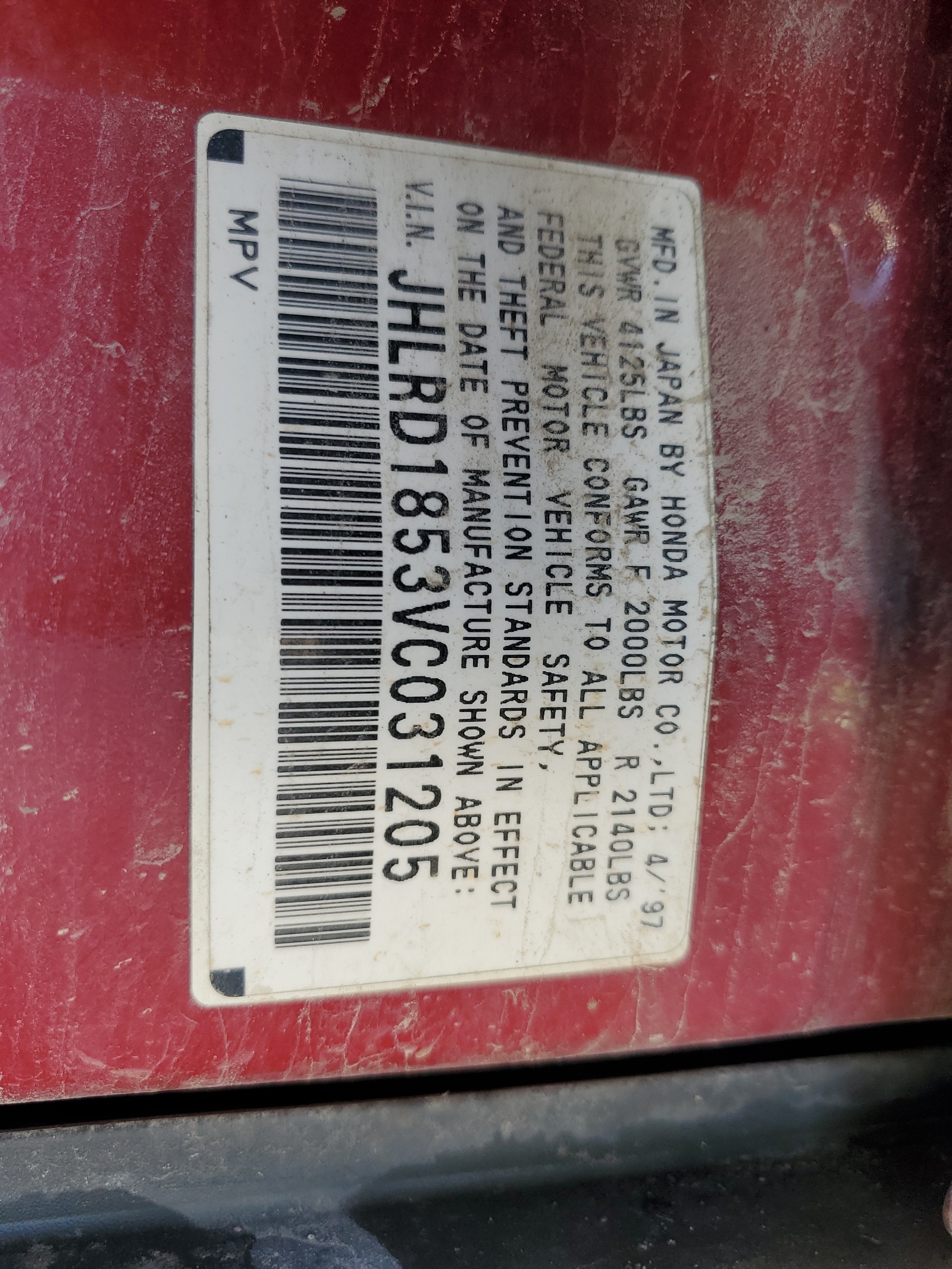 JHLRD1853VC031205 1997 Honda Cr-V Lx