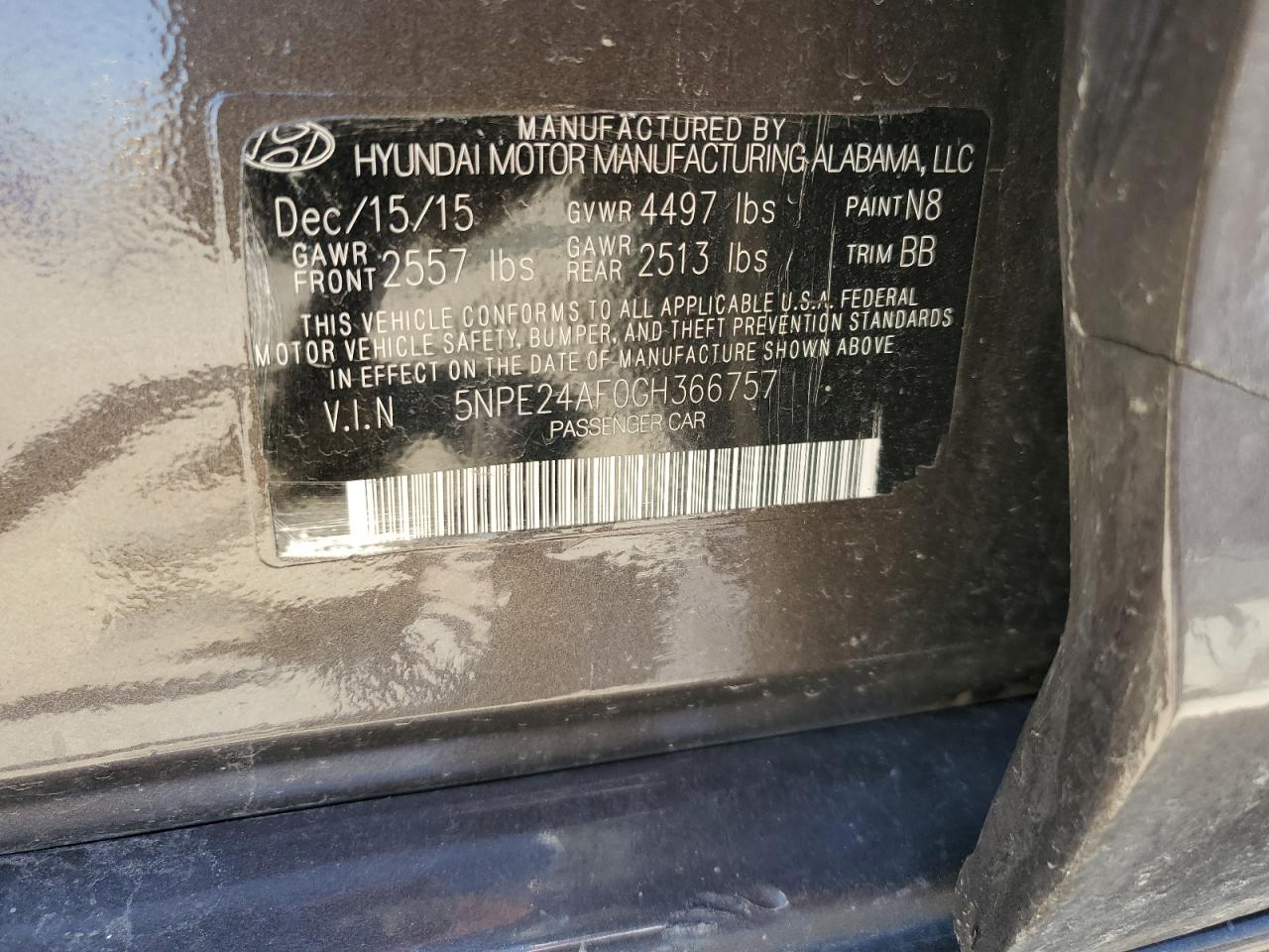 5NPE24AF0GH366757 2016 Hyundai Sonata Se