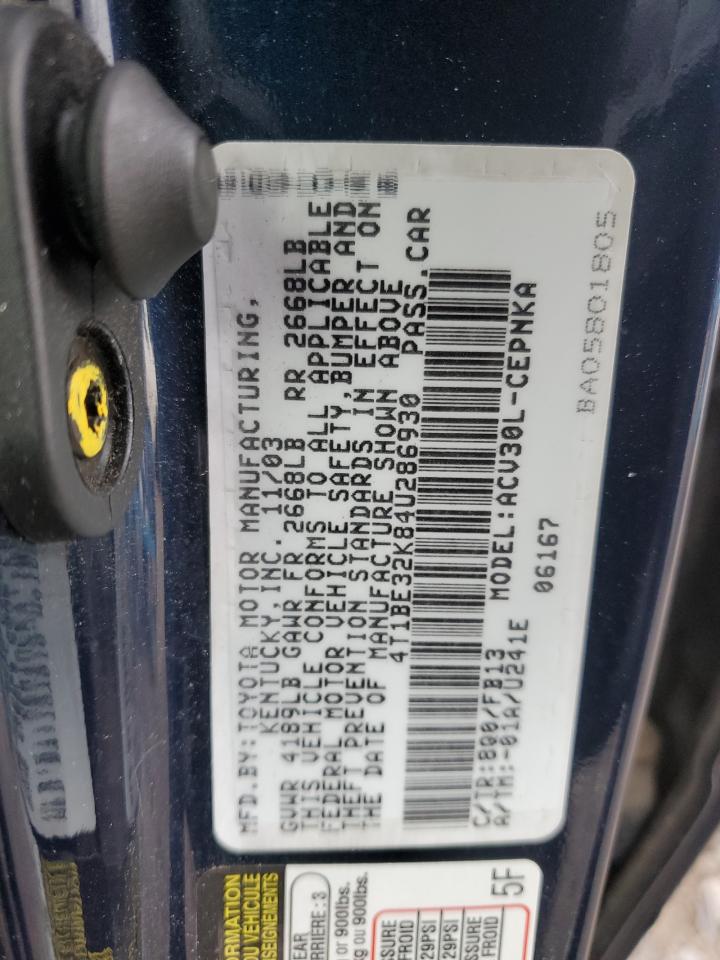 2004 Toyota Camry Le VIN: 4T1BE32K84U286930 Lot: 68334474