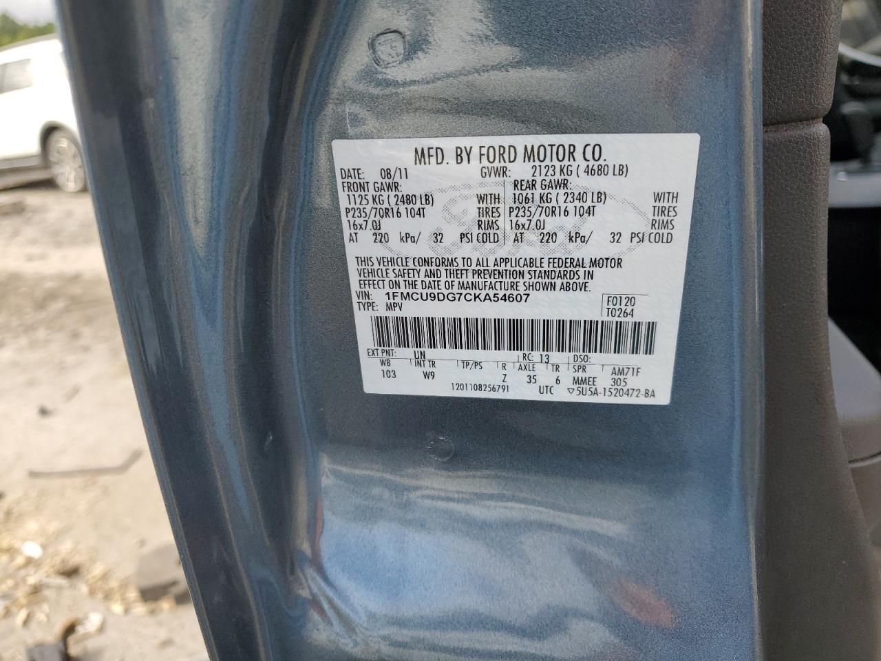 2012 Ford Escape Xlt VIN: 1FMCU9DG7CKA54607 Lot: 68071184