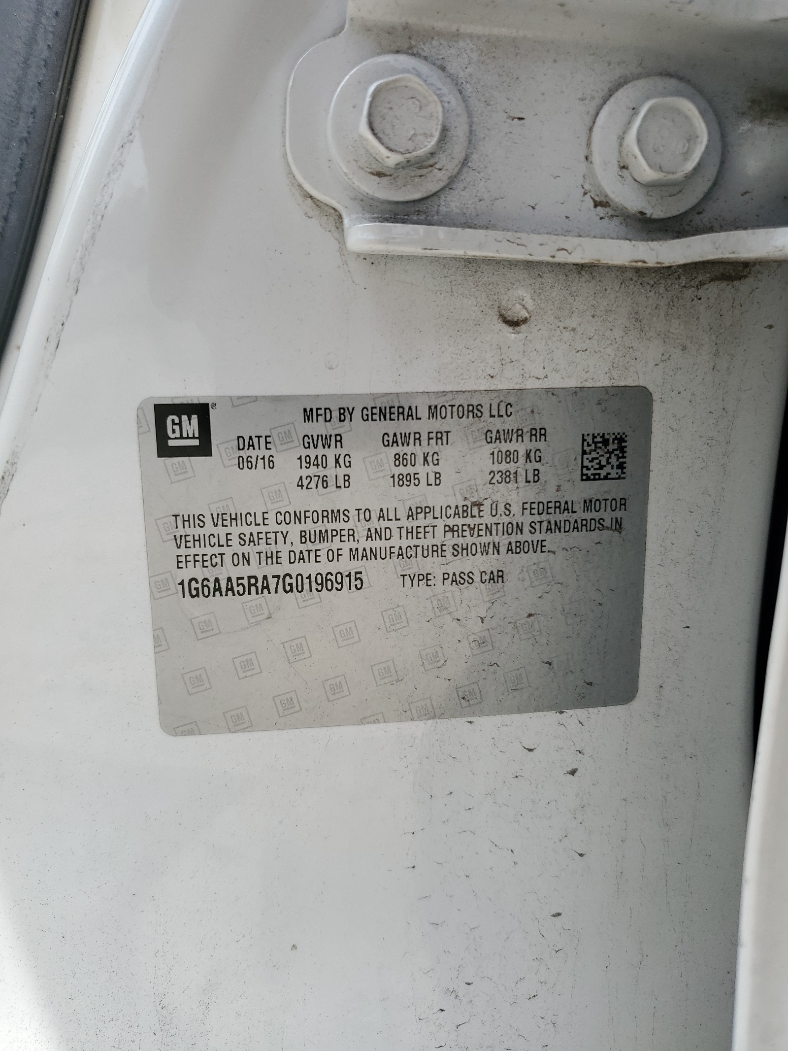 1G6AA5RA7G0196915 2016 Cadillac Ats