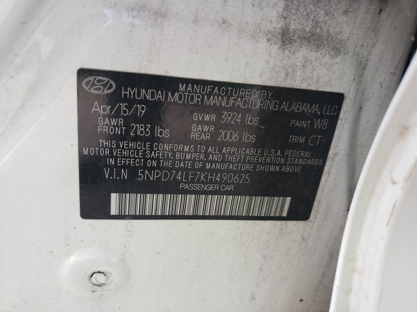 5NPD74LF7KH490625 2019 Hyundai Elantra Se