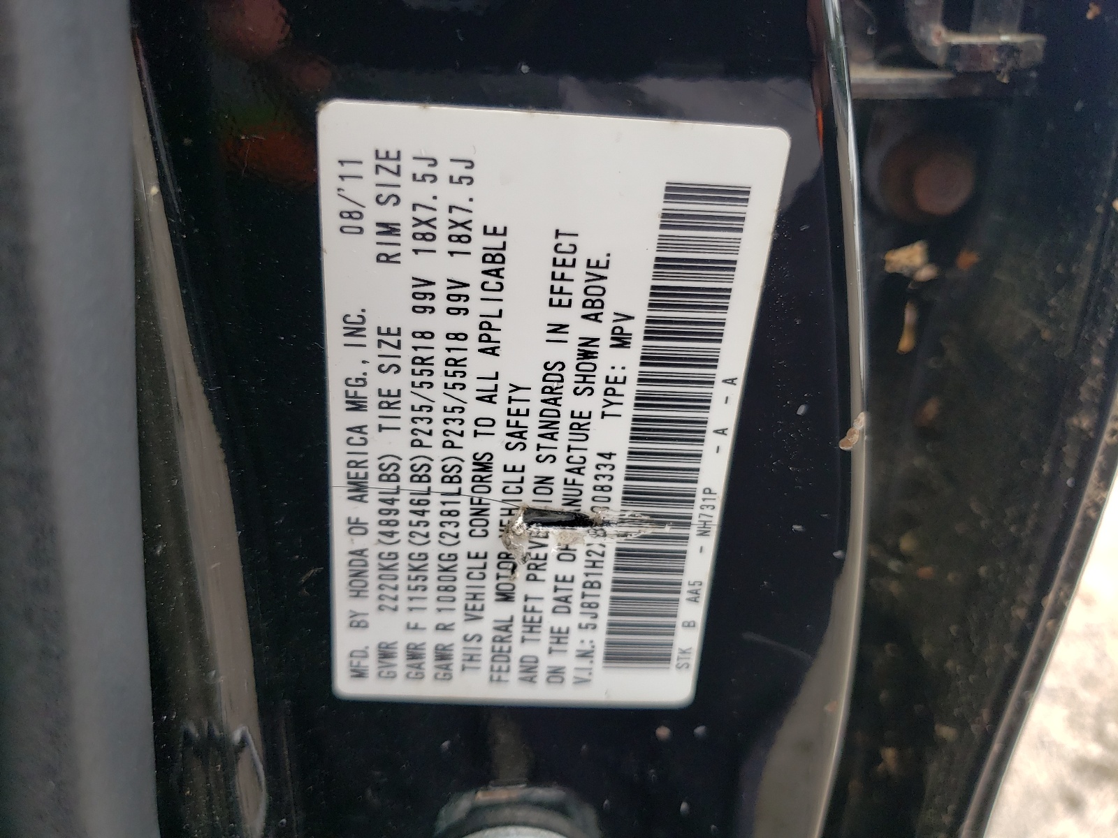 5J8TB1H2XBA008334 2011 Acura Rdx