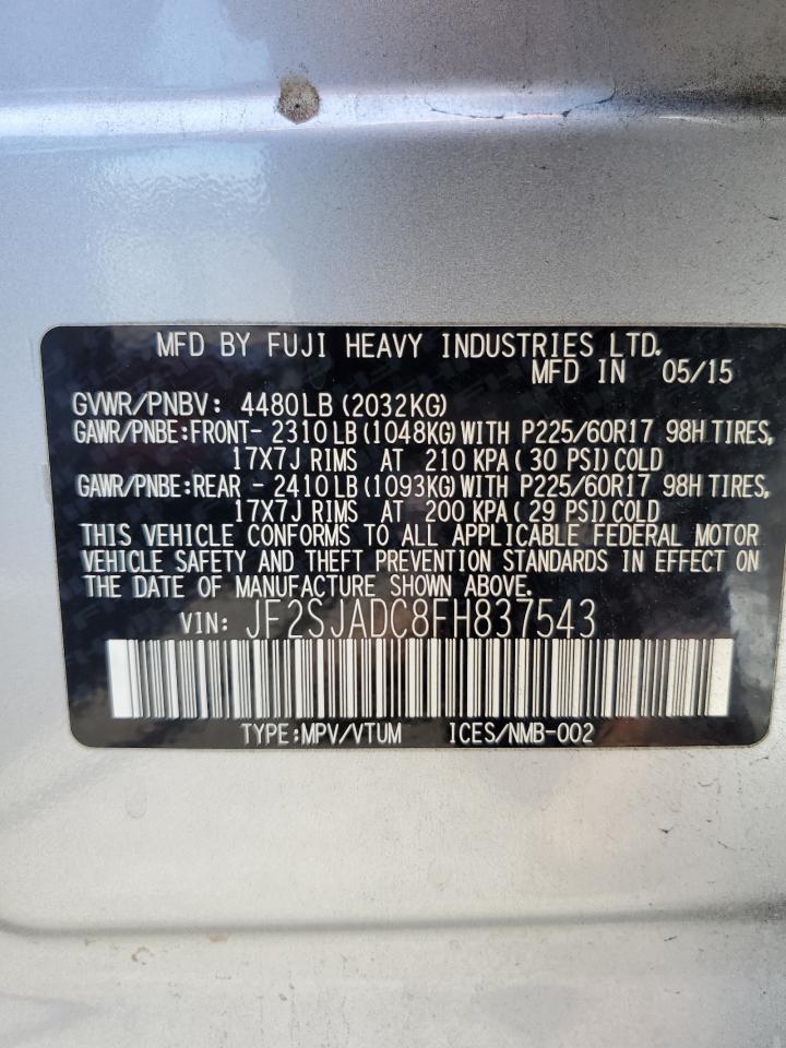 2015 Subaru Forester 2.5I Premium VIN: JF2SJADC8FH837543 Lot: 67168234