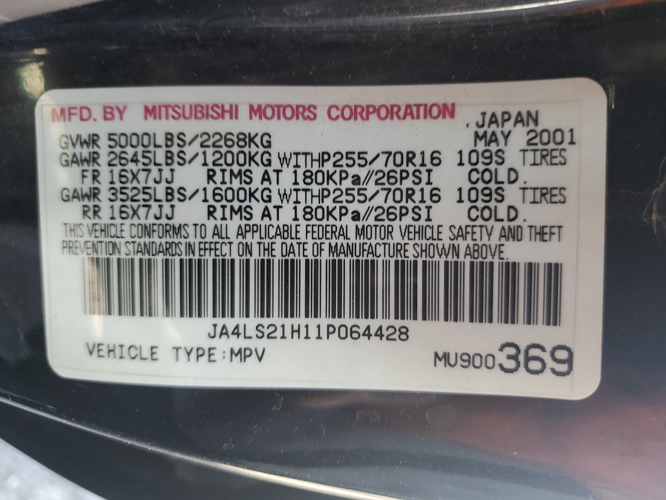 JA4LS21H11P064428 2001 Mitsubishi Montero Sport Es