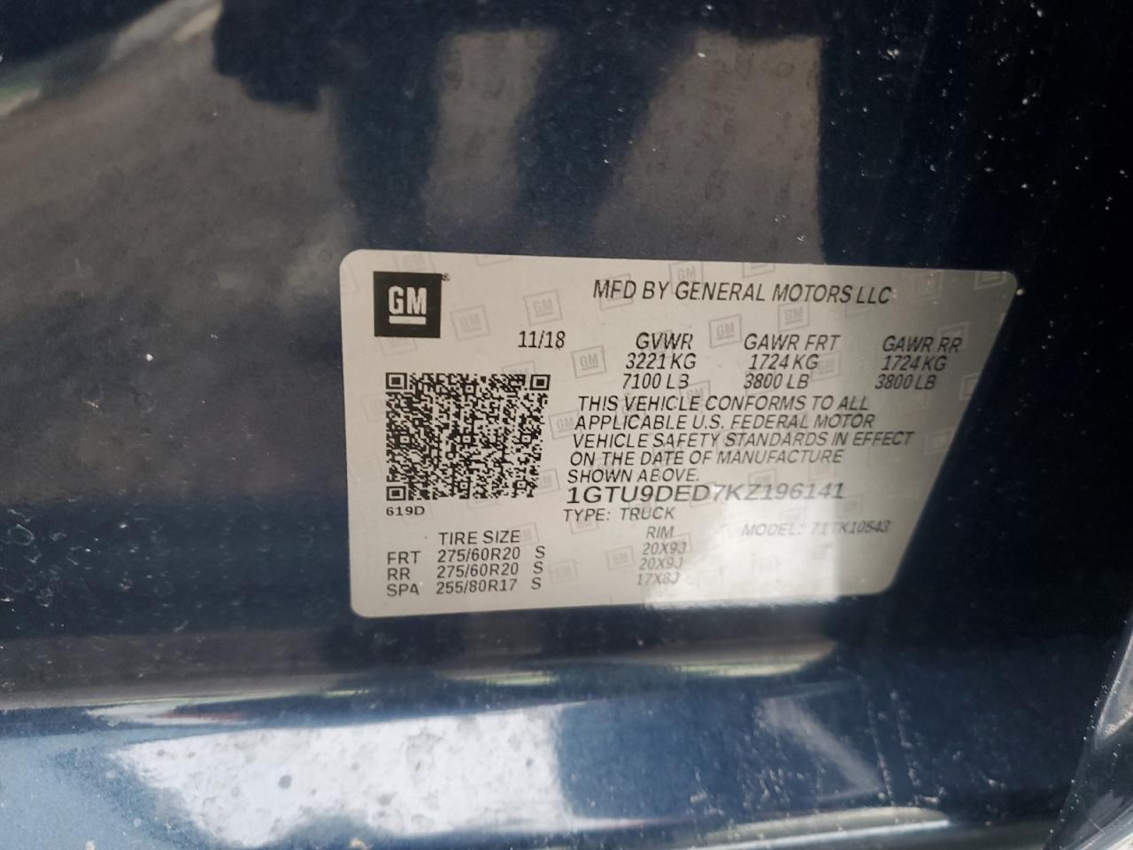 1GTU9DED7KZ196141 2019 GMC Sierra K1500 Slt