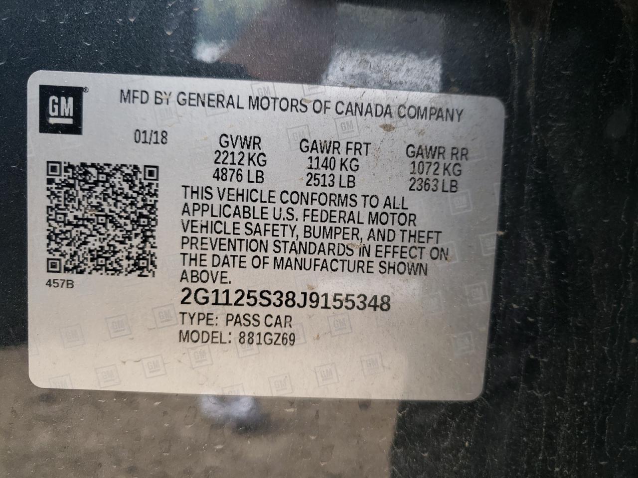 2G1125S38J9155348 2018 Chevrolet Impala Premier