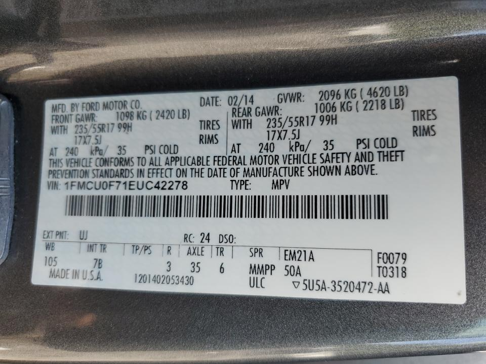 1FMCU0F71EUC42278 2014 Ford Escape S