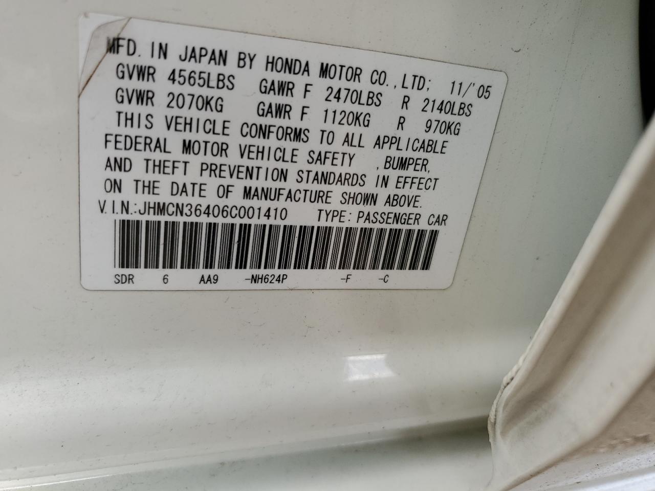 JHMCN36406C001410 2006 Honda Accord Hybrid