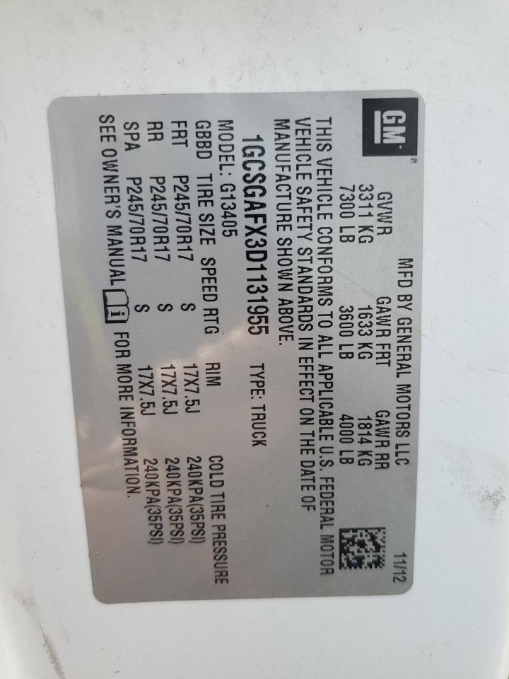 2013 Chevrolet Express G1500 VIN: 1GCSGAFX3D1131955 Lot: 65545594