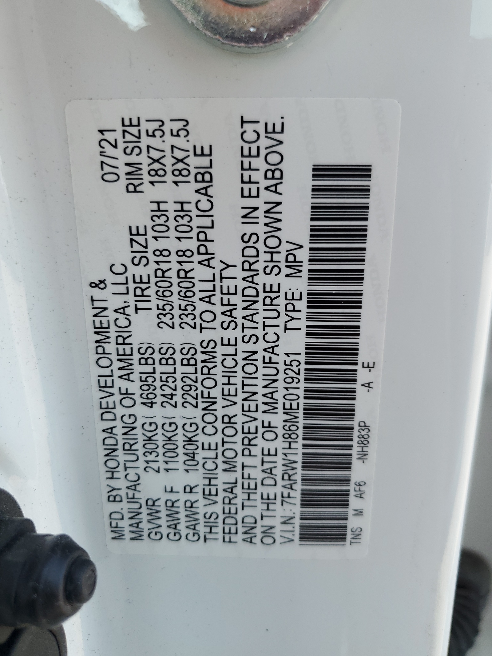 7FARW1H86ME019251 2021 Honda Cr-V Exl