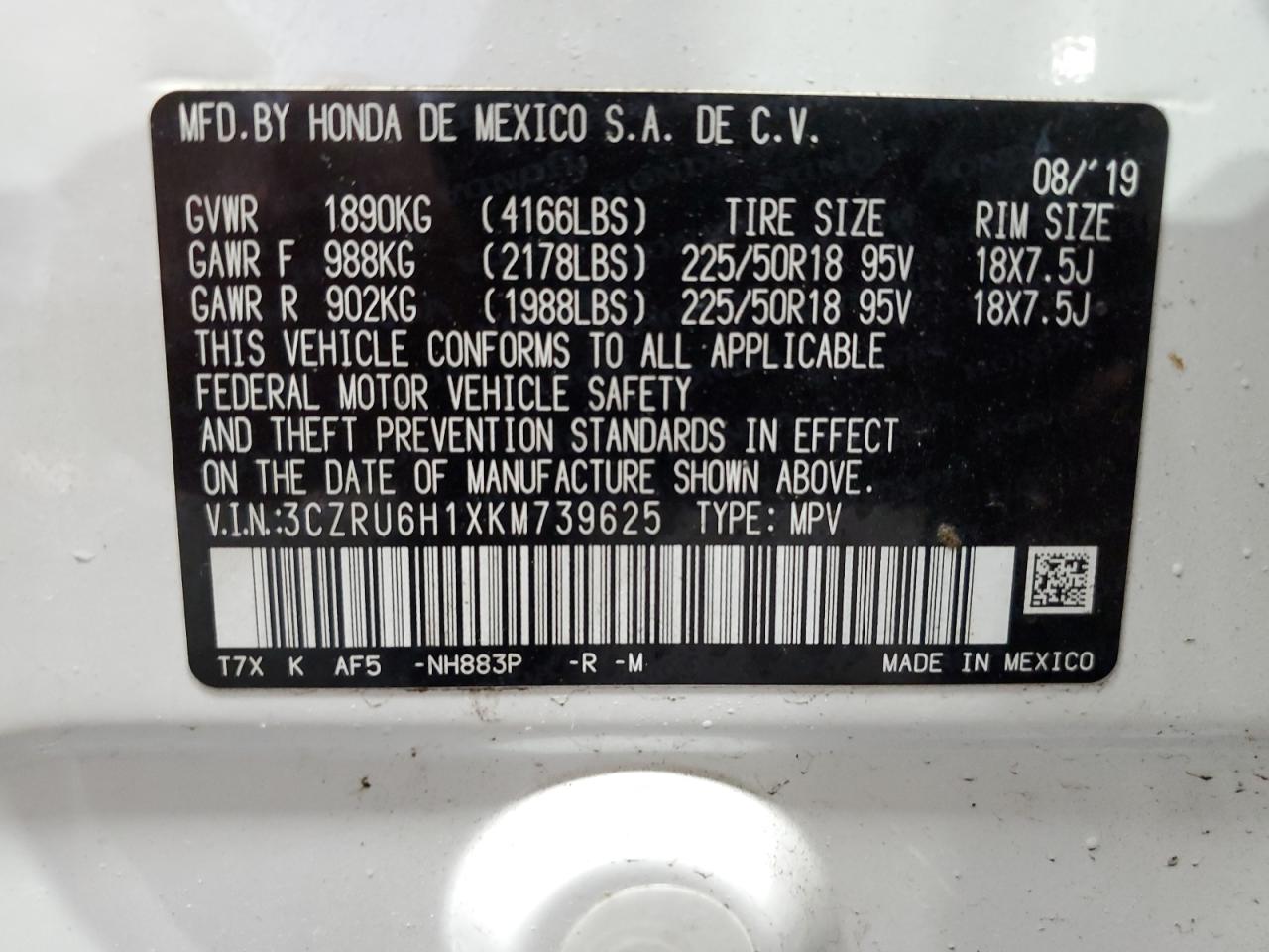 2019 Honda Hr-V Sport VIN: 3CZRU6H1XKM739625 Lot: 66753824