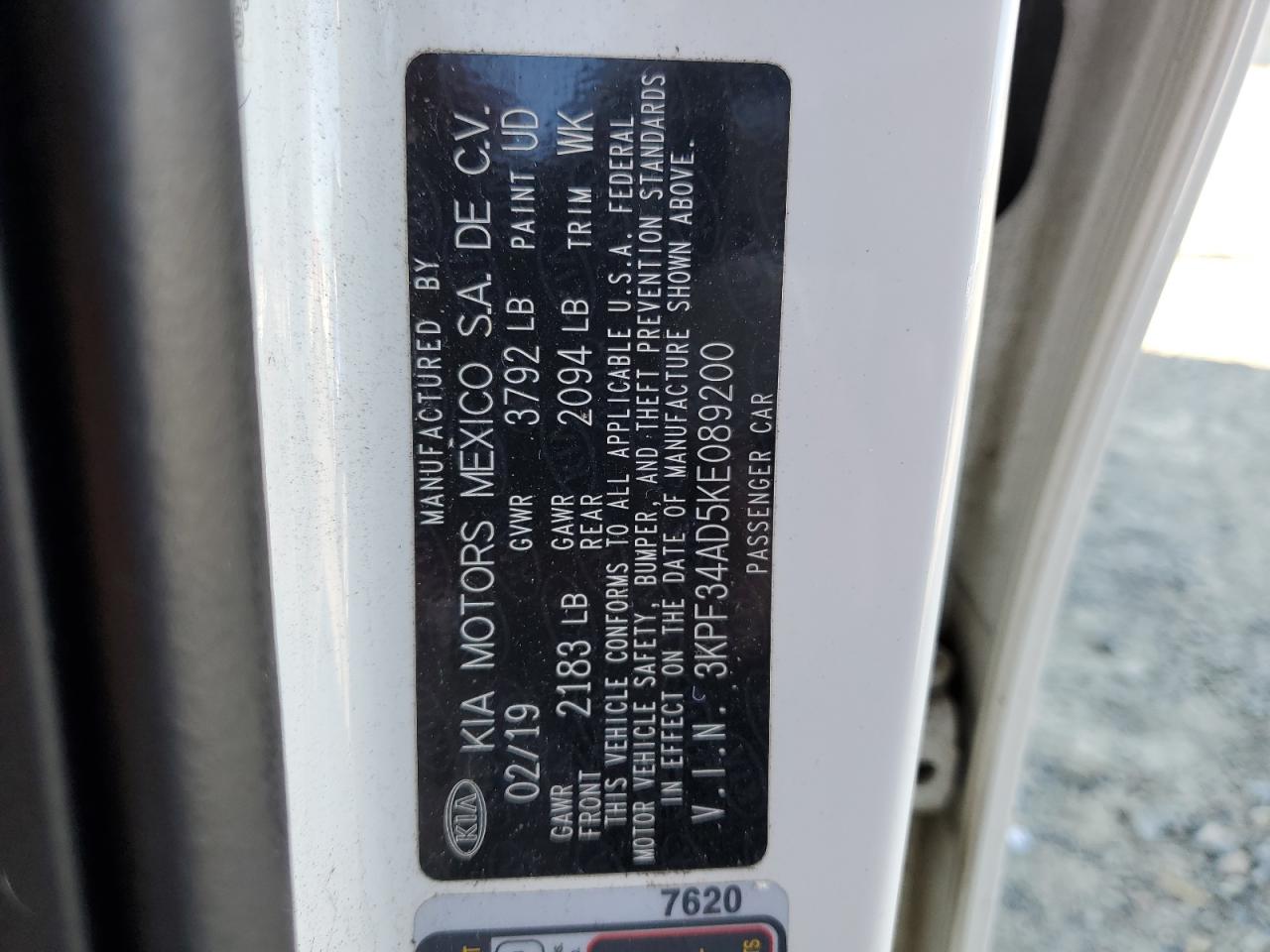 3KPF34AD5KE089200 2019 Kia Forte Gt Line