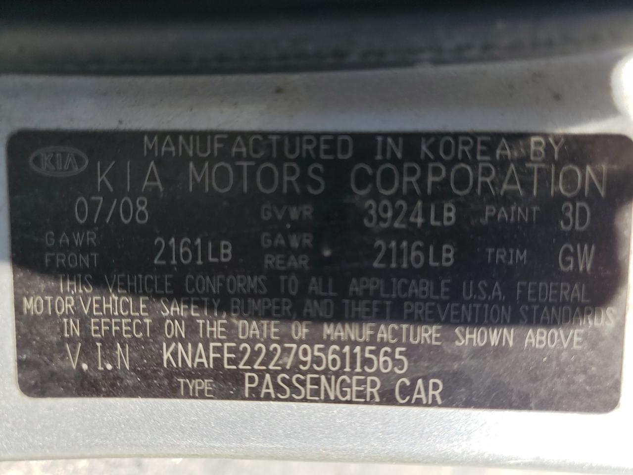 KNAFE222795611565 2009 Kia Spectra Ex