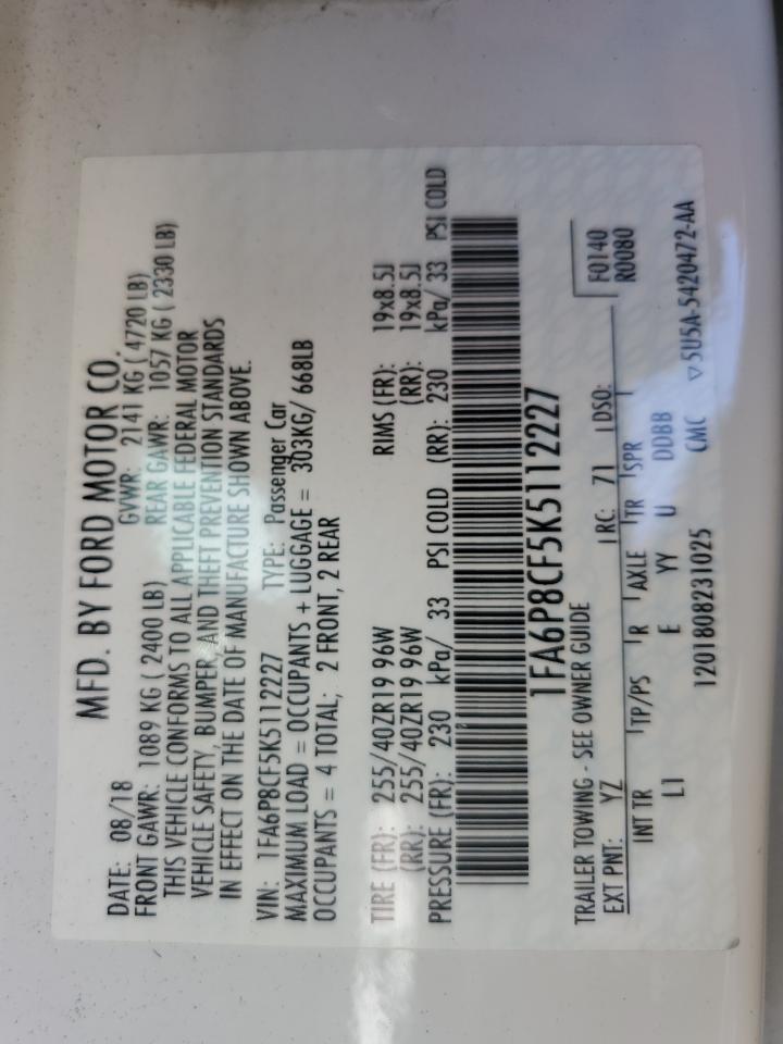 2019 Ford Mustang Gt VIN: 1FA6P8CF5K5112227 Lot: 66174724