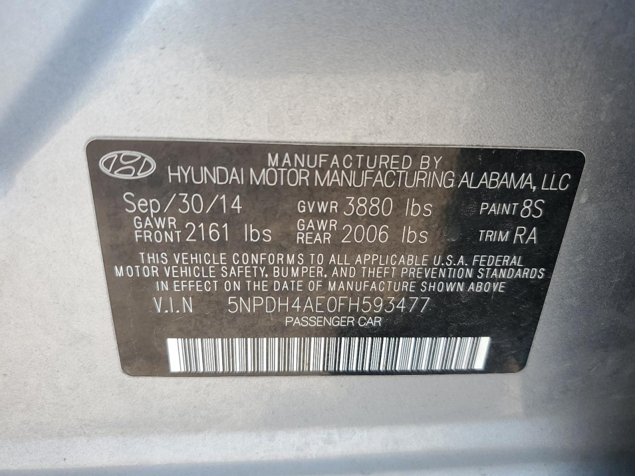 5NPDH4AE0FH593477 2015 HYUNDAI ELANTRA - Image 12